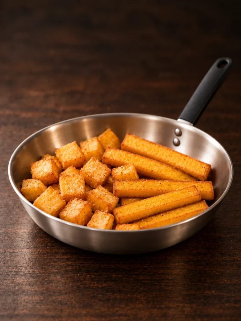 Polenta e dadinho de mandioca
